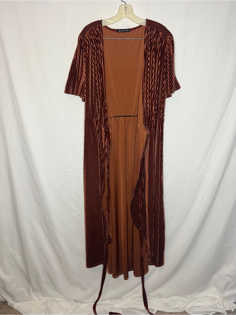Simplee Plus 3X Rust Crushed Velvet Duster Kimono Cardigan Maxi Boho